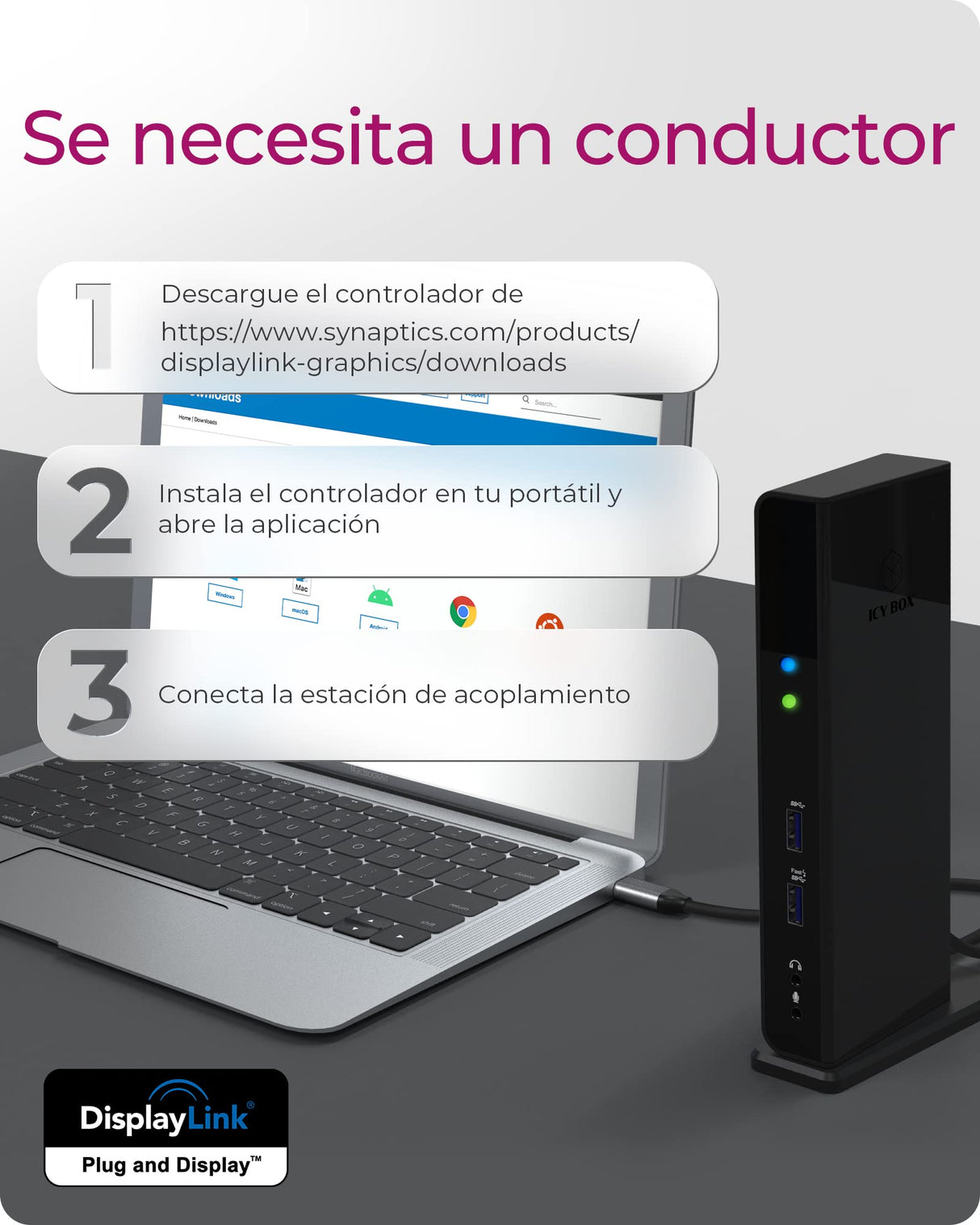 ICY BOX Docking Station USB 3.0 / USB-C (11-en-1) con 2x HDMI, 6x USB 3.0 HUB, Gigabit Ethernet, DisplayLink, Dock Station Portatil, IB-DK2251AC