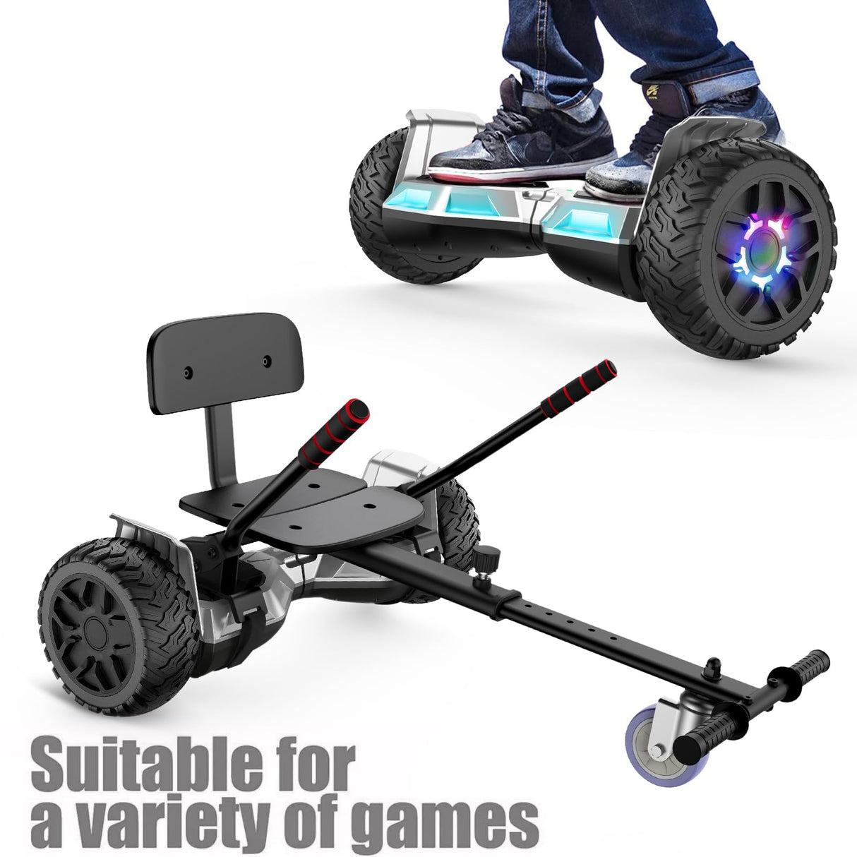 SISIGAD All-terrain Hoverboard 8.5 inches, Hoverboards with Go-Kart, Bluetooth,For Children and Adults