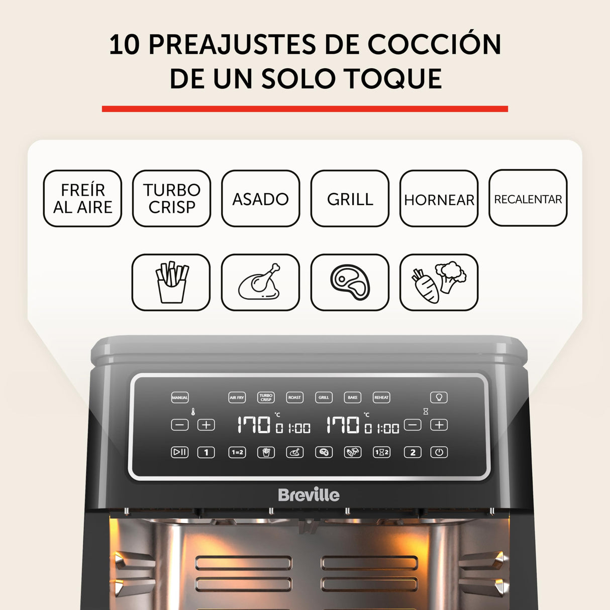 Breville Freidora de aire Halo Flexi | Horno con freidora de aire doble digital | 11 L Air Fryer: +10 raciones | Fríe, hornea, asa y calienta | 2400 W | Negro [VDF130X]