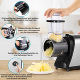 Cortador de verduras eléctrico, 250 W, cortador eléctrico de verduras, acero inoxidable, rallador de queso de acero inoxidable, gran calibre actualizado, multifuncional, con 5 cuchillas para