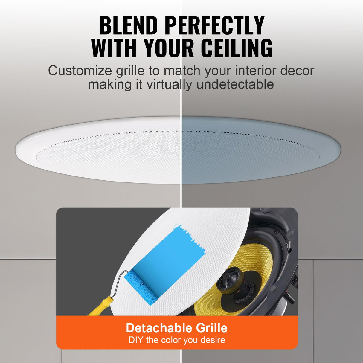VEVOR Altavoces de Techo de 205 mm, 200 W, Altavoces de Techo y de Pared de Montaje Empotrado con 8 Ω Impedancia 89 dB de Sensibilidad para Hogar, Sala de Estar, Dormitorio o Porches Cubiertos