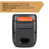 IRRADIO Altavoz portátil IR-PS40 POWER1, 40 W RMS, Woofer Bass Reflex de 15 cm, Luces LED RGB, micrófonos para Karaoke, True Wireless Stereo, DSP, batería de Larga duración, diseño Compacto.