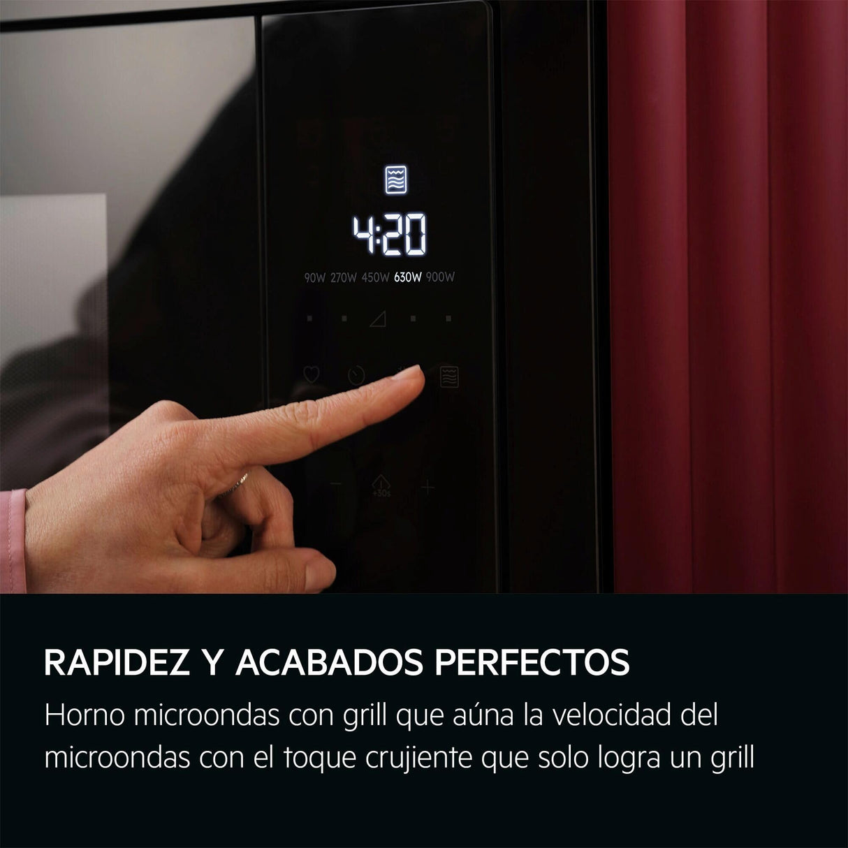AEG OS5MG20EB Horno Microondas Integrable, 20 L, 800 W, Función Grill, Display LED Táctil, Apertura Electrónica, Color Negro con Acabado Inox Antihuellas