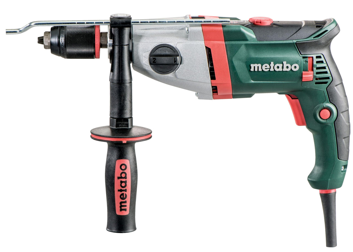 metabo Taladro percutor SBEV 1300-2 S – 1300 W, 2 velocidades, 44 Nm – Vario-velocímetro Constamatic, carcasa de aluminio, motor maratón, acoplamiento de seguridad, para hormigón, acero, madera