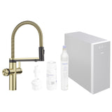 BLANCO CHOICE Icona, acero inoxidable satinado dorado, alta presión, sistema de agua multifuncional todo en uno, agua fría en silencio, medio, burbujeante y caliente, incluye aplicación para