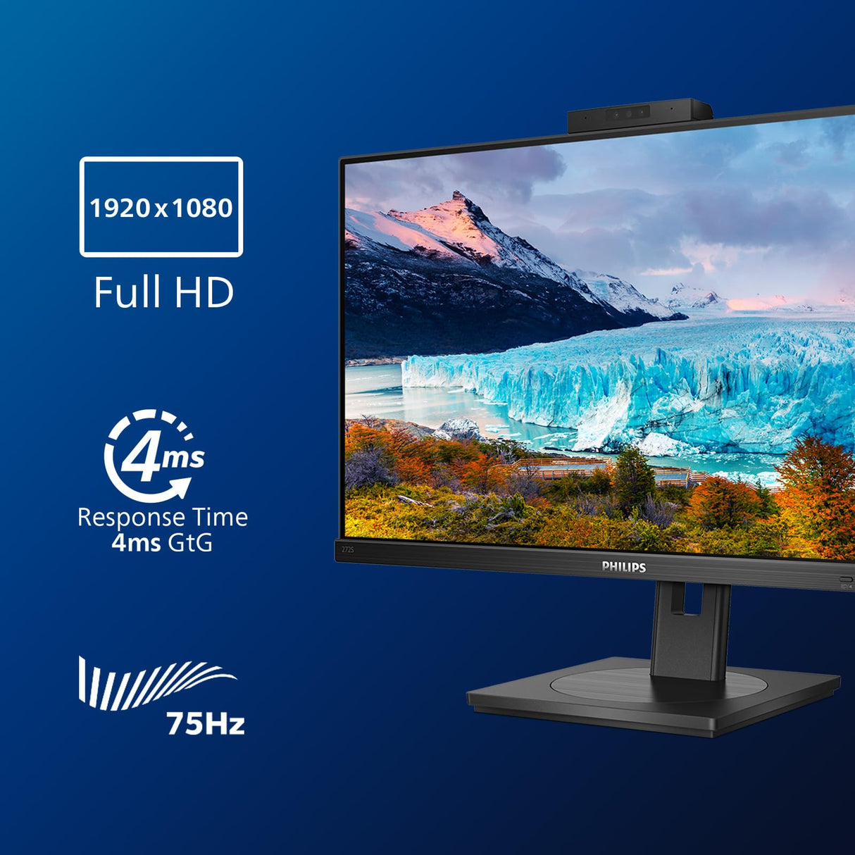 Philips 272S1MH Monitor 27 Pulgadas FHD, 75Hz, IPS, 4 ms GtG, Adaptive Sync., Altura Ajustable, Altavoces (1920x1080, 1x HDMI 1.4, 1x DP 1.2, USB-Hub), Negro