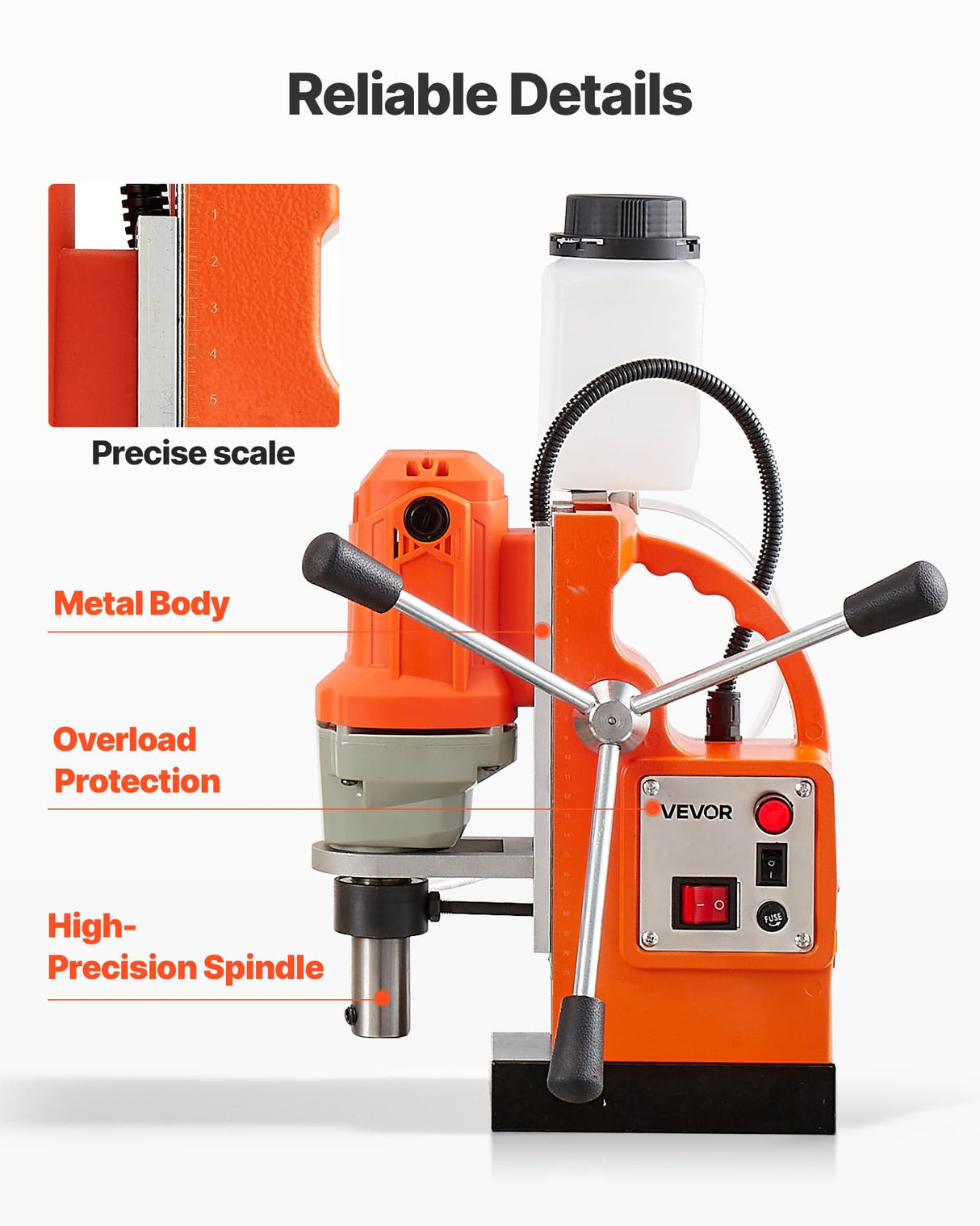 VEVOR 1200 W Taladro de Columna Magnético, Diámetro de Perforación de 38 mm Potencia de 10000 N Velocidad de 900 RPM, con Vástago Weldon, Refrigeración Eficiente, para Superficies Metálicas