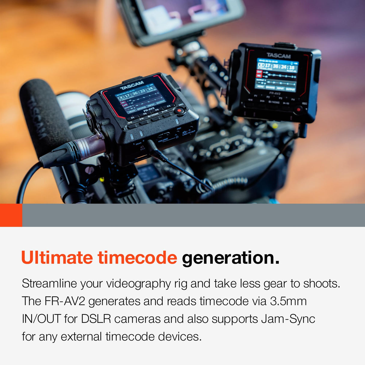 TASCAM FR-AV2 - Grabador compacto de campo flotante de 32 bits y generador de código de tiempo con mezclador