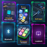 MAONO Mezclador de audio para juegos, interfaz de audio con preamplificador profesional, RGB, Bluetooth, alimentación fantasma de 48 V para transmisión en vivo, podcasting, creación de contenido,