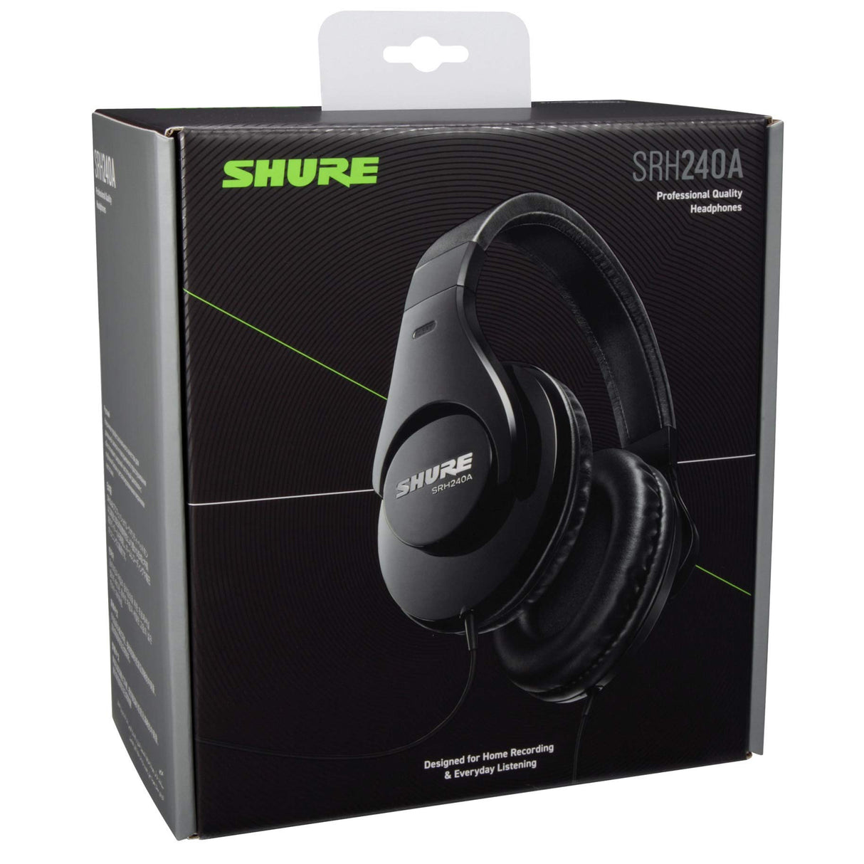 Shure SRH240A-BK-EFS Auriculares de diseño cerrado, para estudio y aplicaciones profesionales, cable desmontable, almohadillas de terciopelo, plegables - Negro