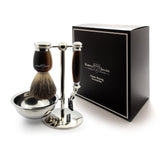 Edwin Jagger S81M582BAMZ Set de Afeitado Clásico Imitación Cuerno Ligero y Níquel con Cazoleta con Brocha de Afeitar de Tejón Puro y Maquinilla Mach 3 para Crema o Jabón de Afeitar para Hombre