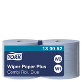 Tork 130052 Papel de secado extra Premium/Paños de limpieza compatibles con el sistema W1 y W2 / 2 x bobinas / 2 capas/Azul