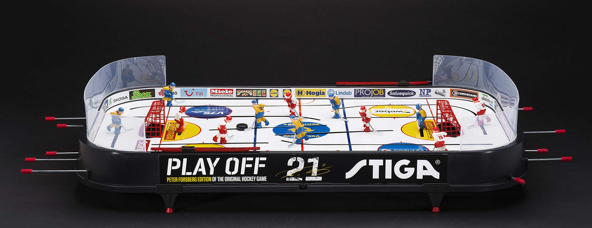 STIGA Play Off 21 Juego de Hockey sobre Hielo - Versión Actualizada con Peter Foppa Forsberg, Fácil Montaje, Lámina de Hielo 25% Más Gruesa, Contador de Goles y Discos Personalizados, 96x50 cm