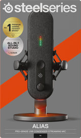 SteelSeries Alias Micro USB para PC — cápsula 3 Veces más Grande para Gaming, Streaming y pódcast — cancelación de Ruido por IA — Control de Silencio y Volumen por led — Soporte antivibraciones