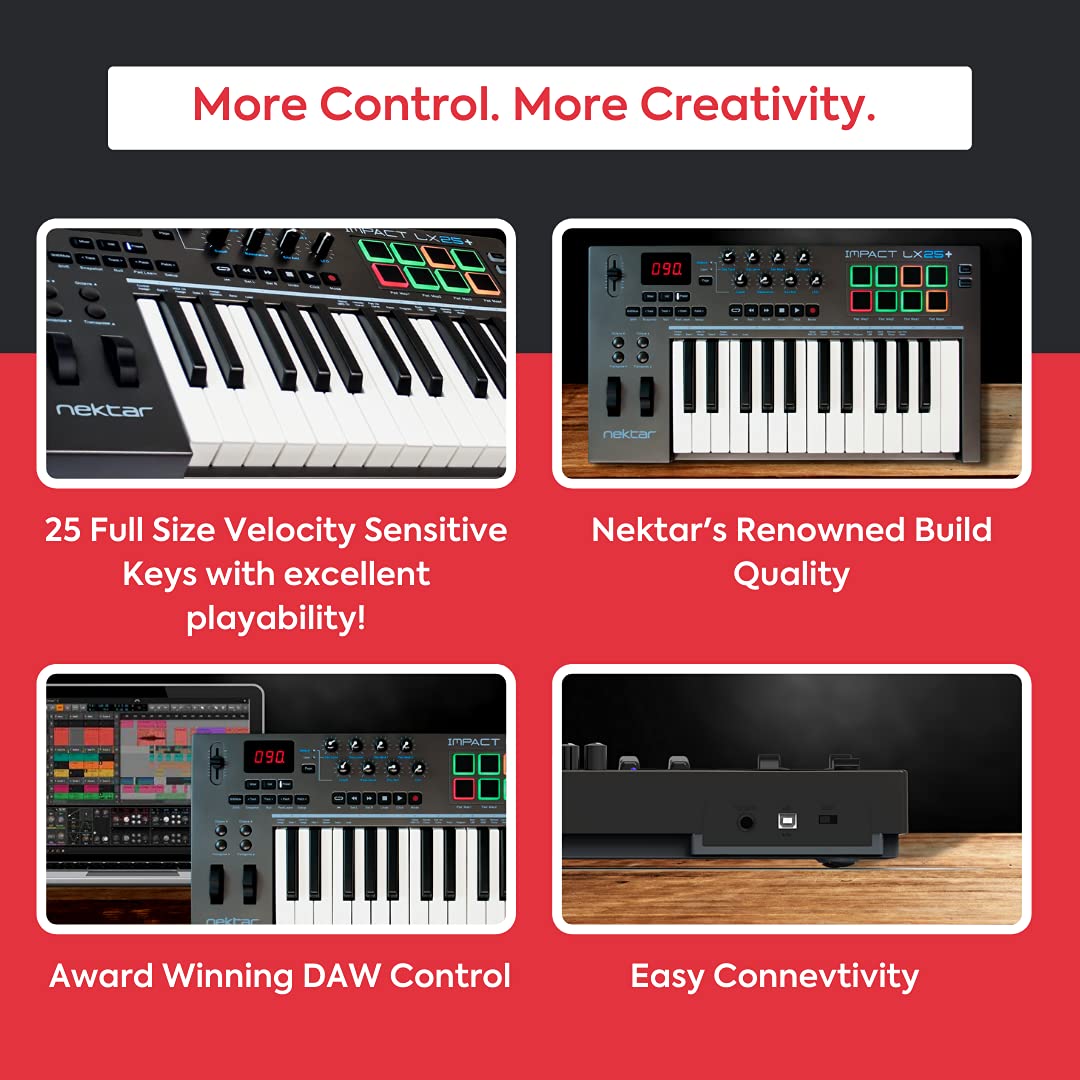 Nektar Impact LX 25+ - Teclado controlador USB midi de estudio | LX-25 Plus