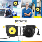 Enrollador de cable automático profesional 10 m + 3 m | Enrollador retráctil montado pared y techo | 1250 W ~ 2000 W | carretes de cable automática | Giratorio 180° | Para interiores y exteriores