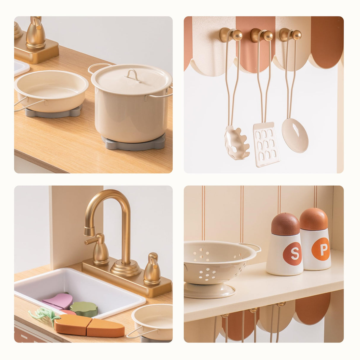 ROBUD Cocinas de Juegos de Madera para niños, con vajilla, ollas, ensaladera y Verduras. Adecuado para niños a Partir de 3 años