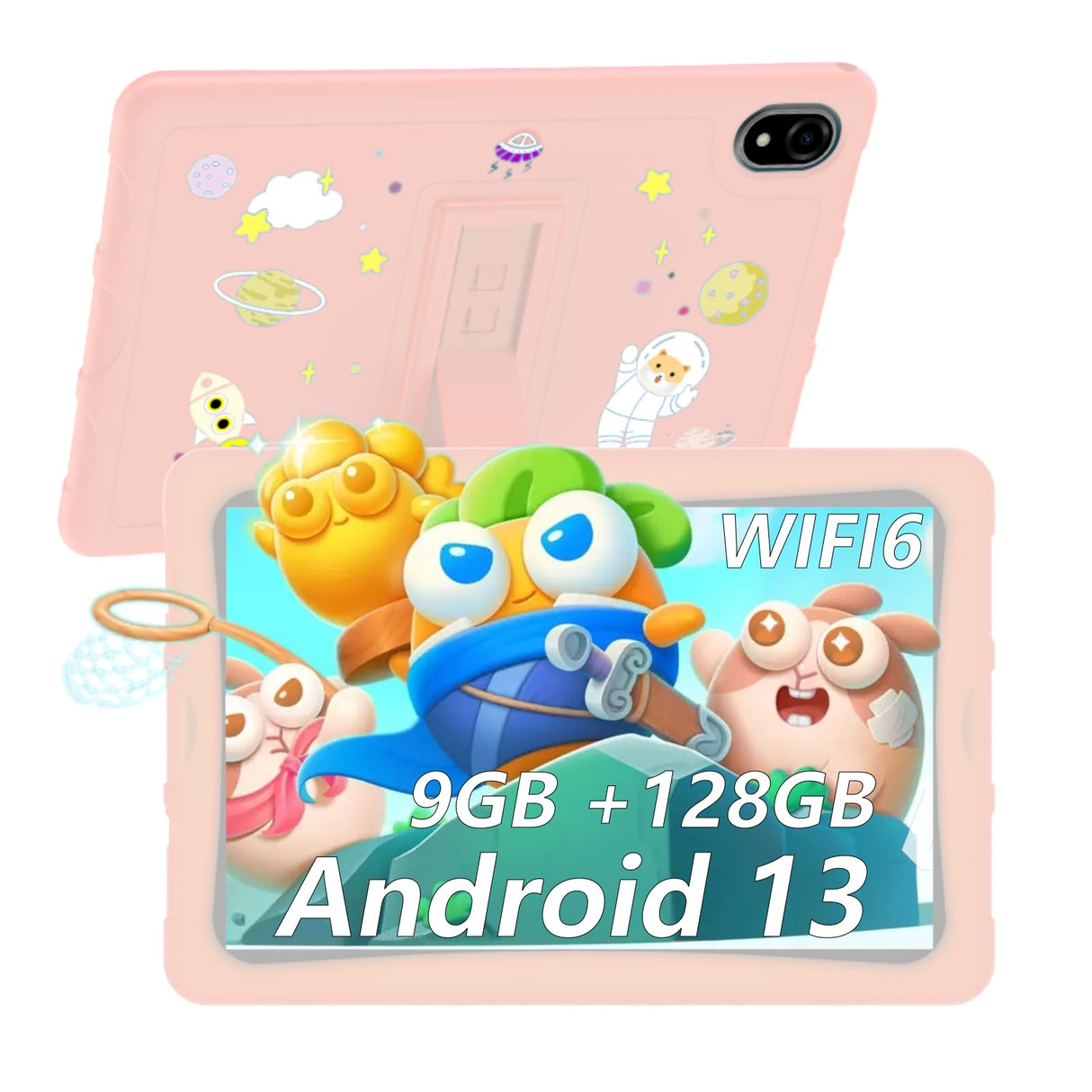 DOOGEE U10 Kid Tablet Infantil 10,1" Android 13,Tablet para niños Quad Core 9GB +128GB/TF 1To,Kids Space,Widevine L1, WiFi 6, BT 5.0, GPS,8MP+5MP,Material de Silicona alimentaria-Rosa