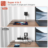 Rosaking Cargador USB C 200W,Cargador Rápido GAN III Tech,4 Puertos Cargador Rapido USB C para MacBook Air,Cargador Compatible con Samsung Galaxy Book