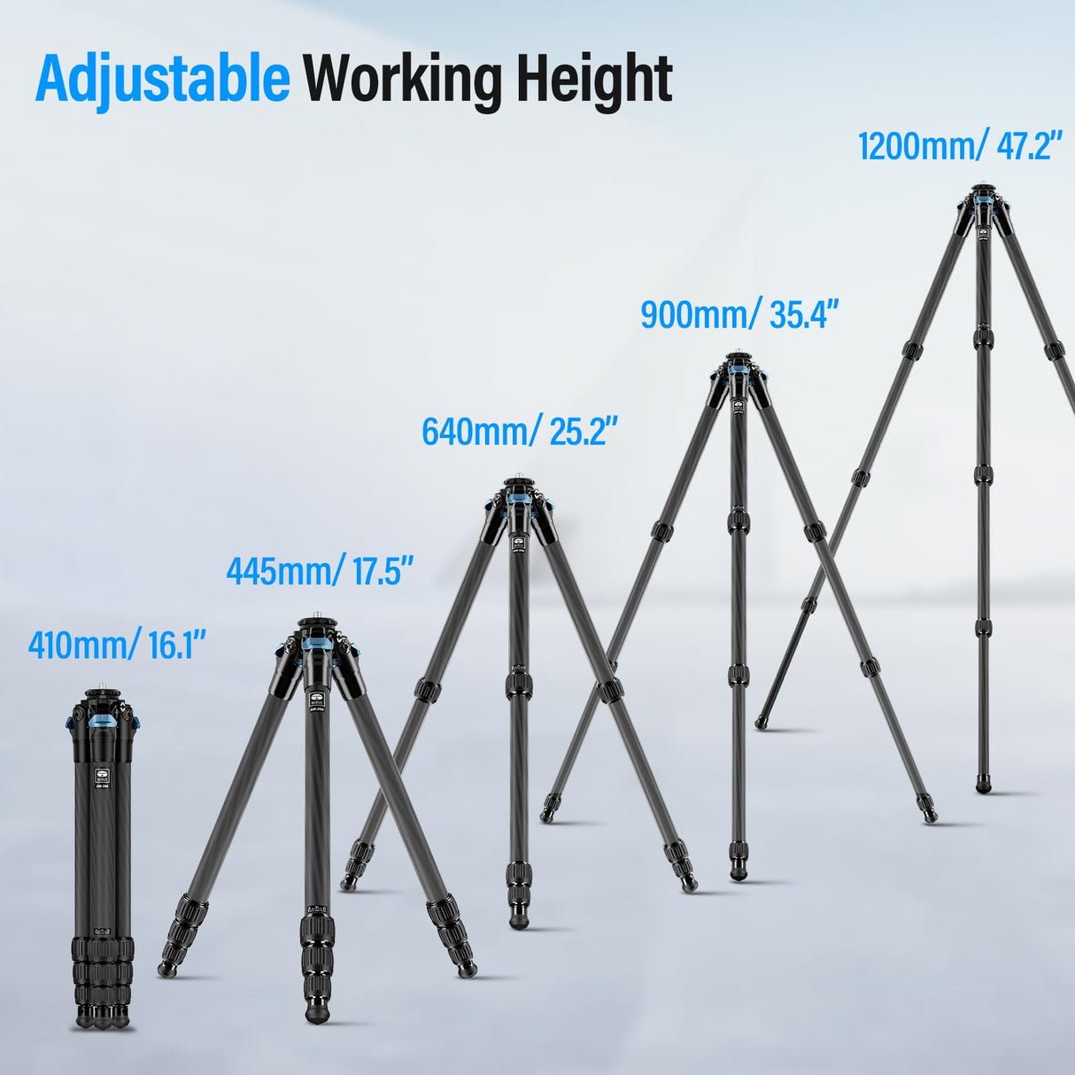 SIRUI AM-284 Profesional Carbono Fibra Travel Viaje tripode trípode Tripod para Camara cámara Reflex fotografia,Altura 7–117.5 cm,Carga Máxima 15 kg,4 Secciones de Patas, Bloqueo de Patas Giratorio