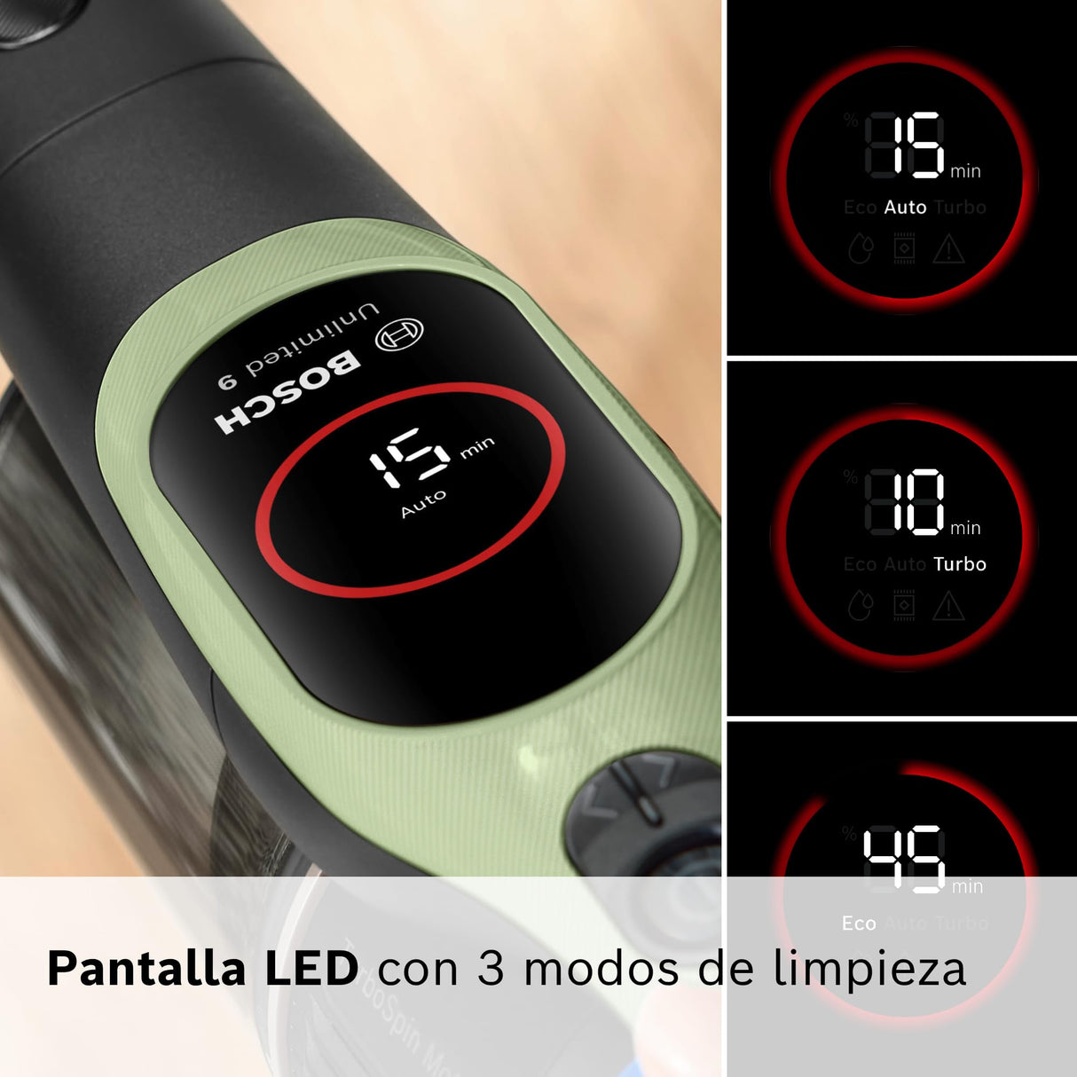 Bosch, Aspirador sin Cable Unlimited 9, batería de 3,0 Ah, tecnología MicroClean, depósito de Polvo de fácil Vaciado, Luces LED, Verde, BBS921TBA