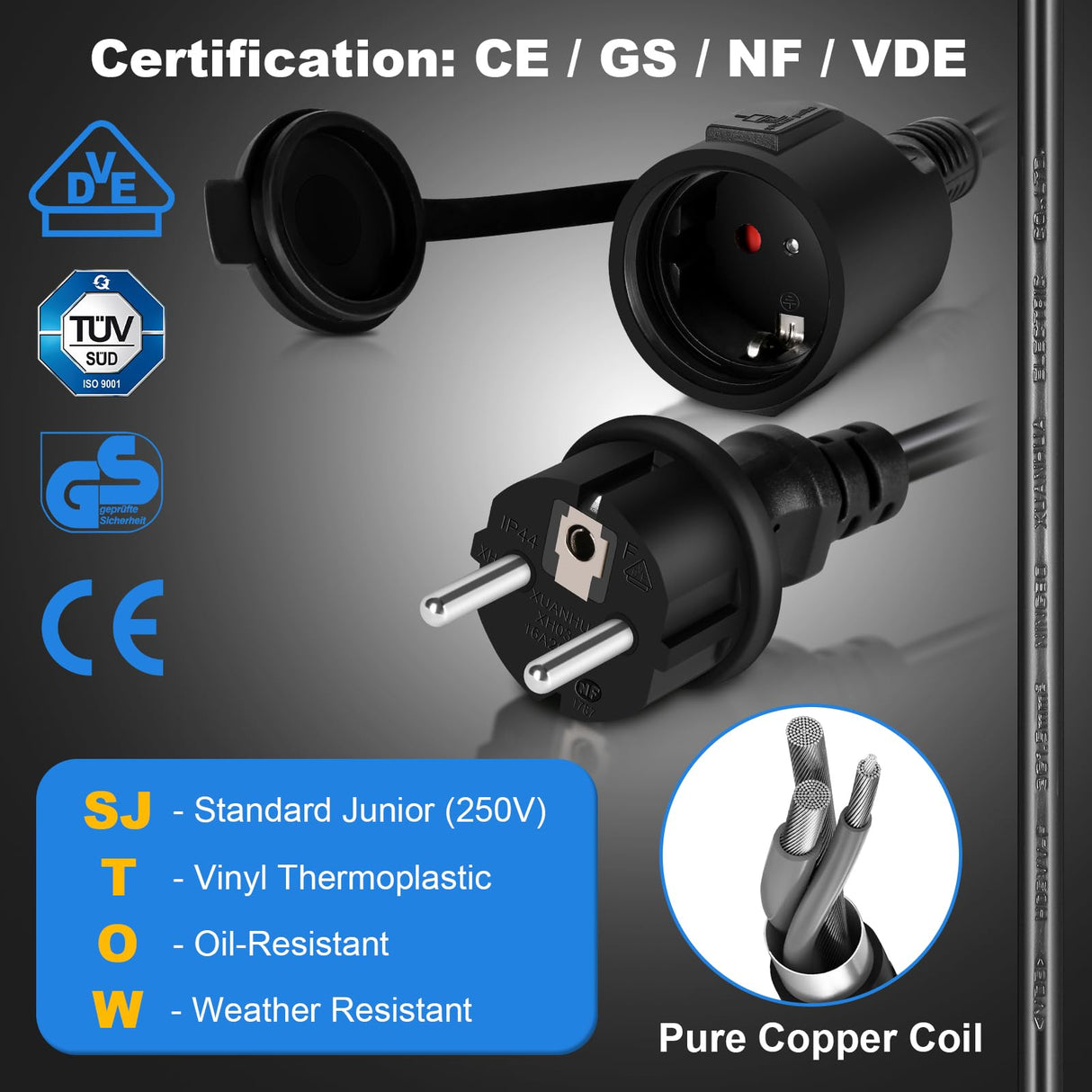 Enrollador de cable automático con soporte profesional 15 m + 2m| Enrollador retráctil montado pared y techo | 1500 W ~ 3000 W| carretes de cable automática | Giratorio 180° | Nivel de protección IP44