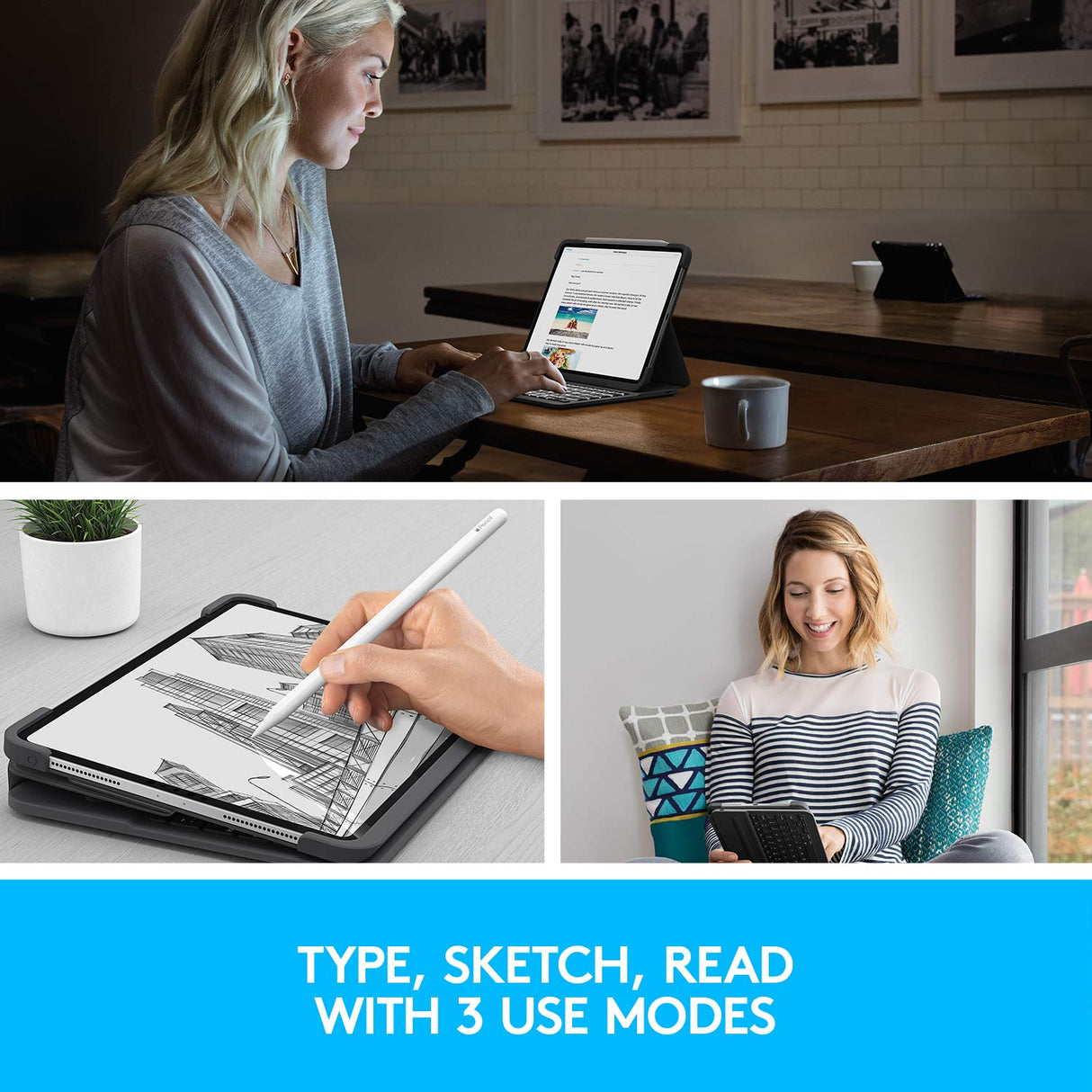 Logitech Slim Folio Pro para iPad Pro de 11 pulgadas 1a y 2a generación, Disposición QWERTY Pan Nordic, Gris