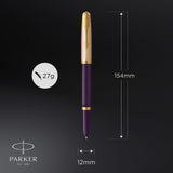 Parker 51 pluma estilográfica | cuerpo de lujo de color ciruela con adorno dorado | plumín fino de 18 K con cartucho de tinta negra | estuche de regalo