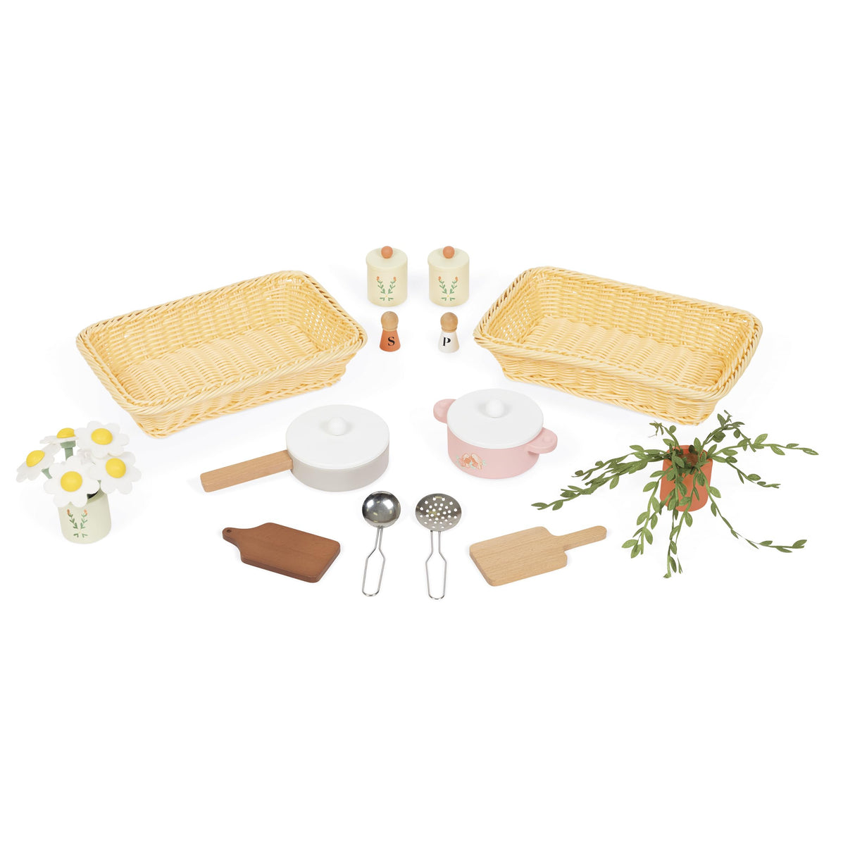 Janod - Gran Cocina Infantil de Madera - Equipada con 2 Hornos, Fregadero y 16 Accesorios Incluidos - Botones Sonoros Giratorios - Juguete de Imitación y Aprendizaje Temprano - A Partir de 2 años