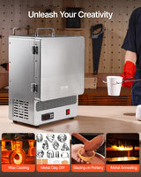 VEVOR Horno Fundidor de Sobremesa, 1500 W Horno Potente Eléctrico de Acero Inoxidable Temperatura Máxima de 1200 ℃ de Fundir Oro para Fundición en Cera, Bricolaje con Arcilla, Templado de Metales