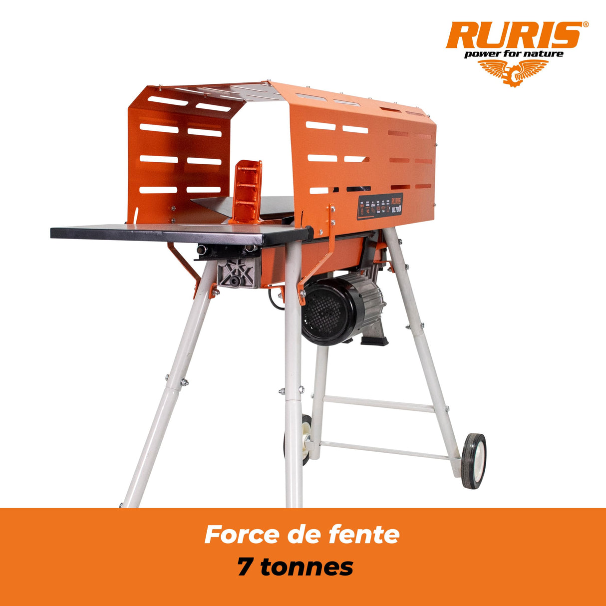 RURIS Ruris DL700-2200 W - Divisor de troncos eléctrico - con soporte y jaula