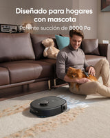 eufy X10 Pro Omni Robot Aspirador con Base Autovaciado y Mopas Giratorias, 8.000 Pa, Mopa Doble con Elevación Automática de 12 mm, Detección de Alfombras, Antiobstáculos AI, Limpieza Automática blanco