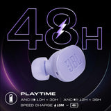 JBL Auriculares Tune Buds In-Ear, inalámbricos, resistentes al agua, cancelación de ruido y tecnología de 4 micrófonos, con batería de hasta 48 horas de duración, en morado