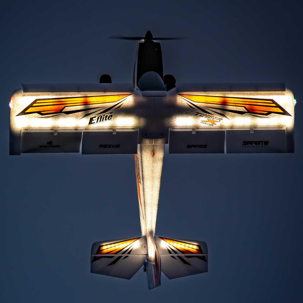 E-Flite Night Timber X Evolutions - Avión teledirigido con iluminación LED de Vuelo Nocturno, AS3X+ y Safe Select (1,2 m)