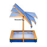 Teamson Kids Arenero Grande de Madera para Exteriores con Tapa, Toldo Giratorio y Altura Ajustable, Juguete de Arena de Jardín con Cubierta para Niños y Niñas