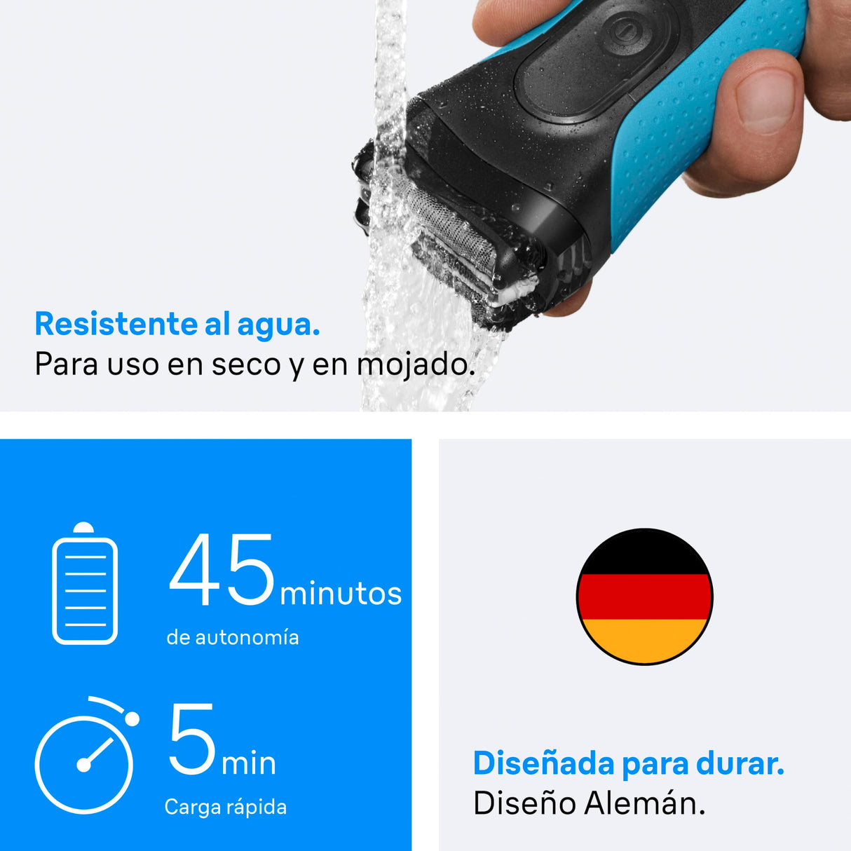 Braun Afeitadora Eléctrica Hombre Series 3 ProSkin 3040s, Máquina De Afeitar Barba En Seco Y Mojado, Cabezal De Precisión, 45 Min De Uso, Recargable, Peine MicroComb Para Un Afeitado Suave, Negro/Azul