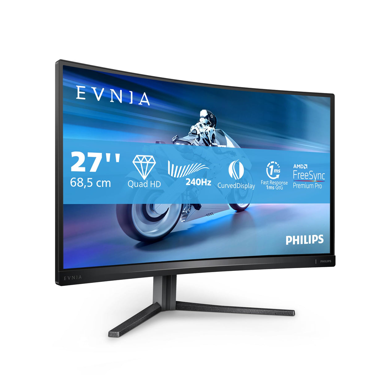 Philips 27M2C5500W Monitor 27 Pulgadas QHD Curvo, 240Hz, Fast VA, 0.5 ms MPRT, Adaptive Sync., HDR400, FreeSync Premium Pro, Altura Ajustable (2560x1440, 2X HDMI 2.0, DP 2X 1.4, USB-Hub), Gris Oscuro