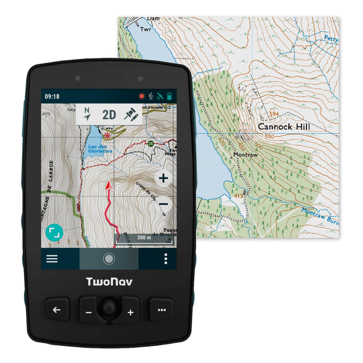 TwoNav Aventura 2 Plus + Great Britain Topo Mapa Completo, GPS de Mano con Pantalla de 9,4 cm de Ancho, Botones y Joystick para montañismo, montañismo, Senderismo o Senderismo. Color Turquesa