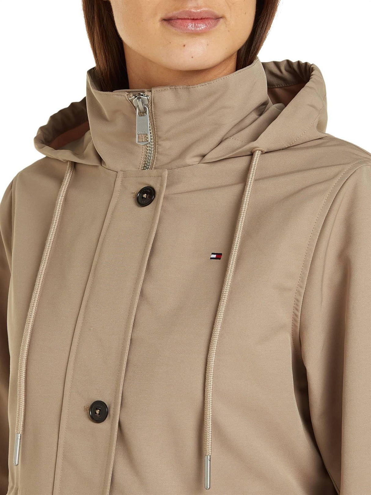 Tommy Hilfiger Parka Mujer Impermeable, Beige (Beige), 42