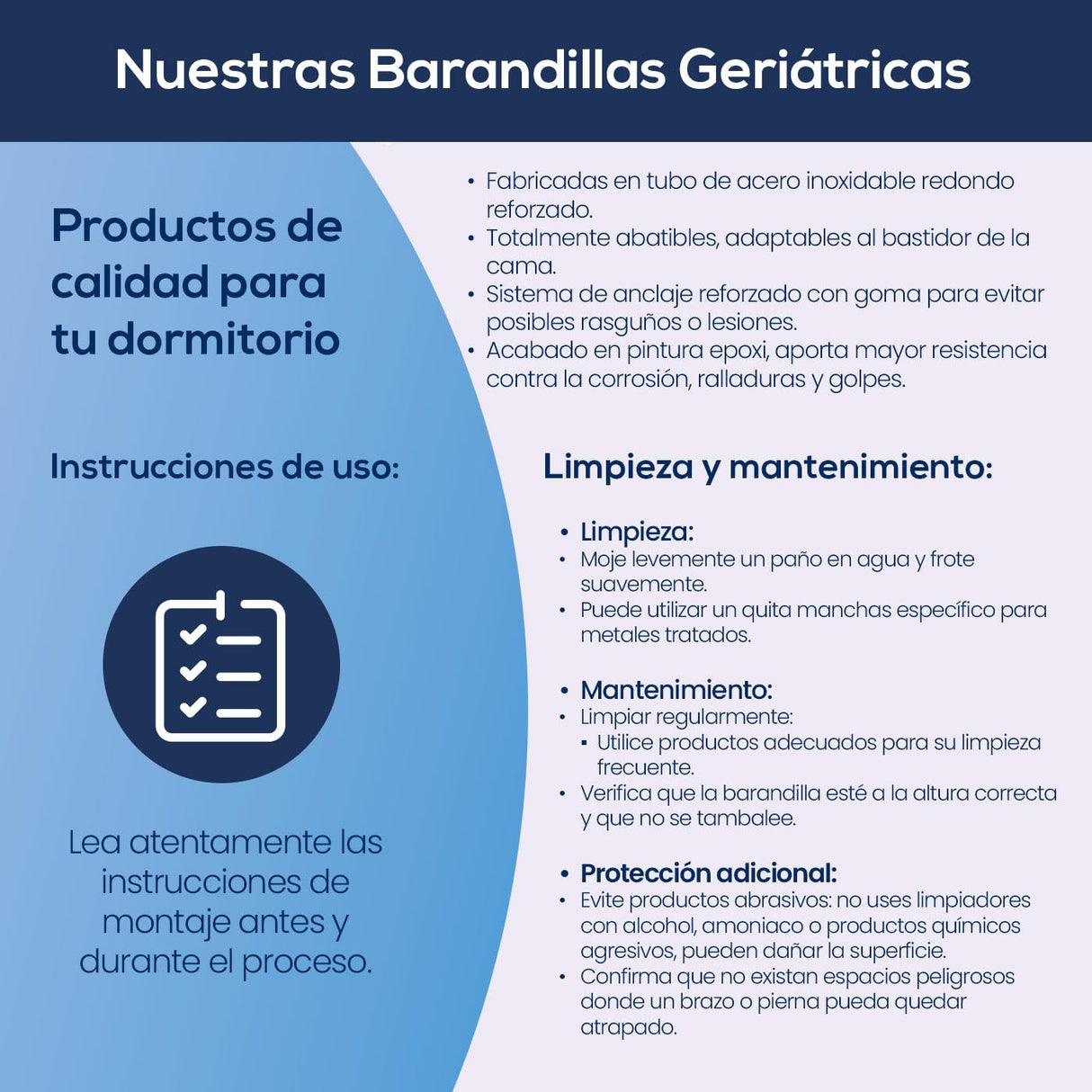 Duérmete Online - Juego de Barandillas Metálicas Geriátricas Abatibles INOX Reforzadas para Cama Articulada con 4 Barras