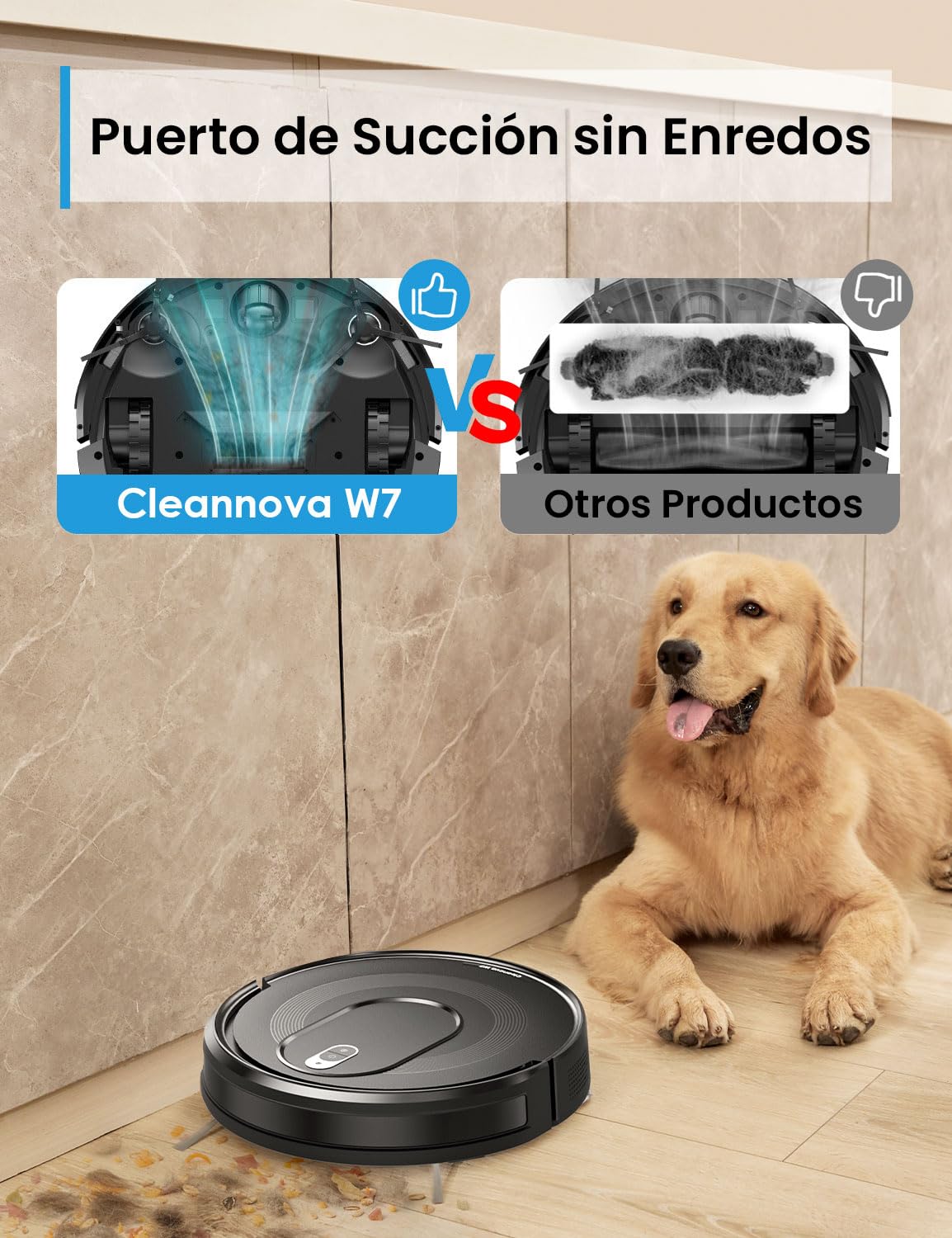 Vexilar Robot Aspirador y Fregasuelos W7 Potente Succión, Robot Aspirador 2-en-1, Batería de Larga Duración, 3 Niveles de Ajuste de Agua, Adecuada para Suelos/Alfombras de Pelo Corto/Pelo de Mascotas