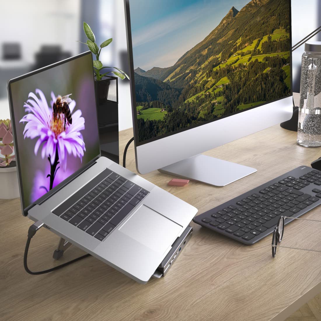 Hama | Docking Station USB-C 12 en 1 (12 Puertos, Max. Resolución: 4k, USB-A, USB-C, Ethernet, Audio 3.5mm) Gris