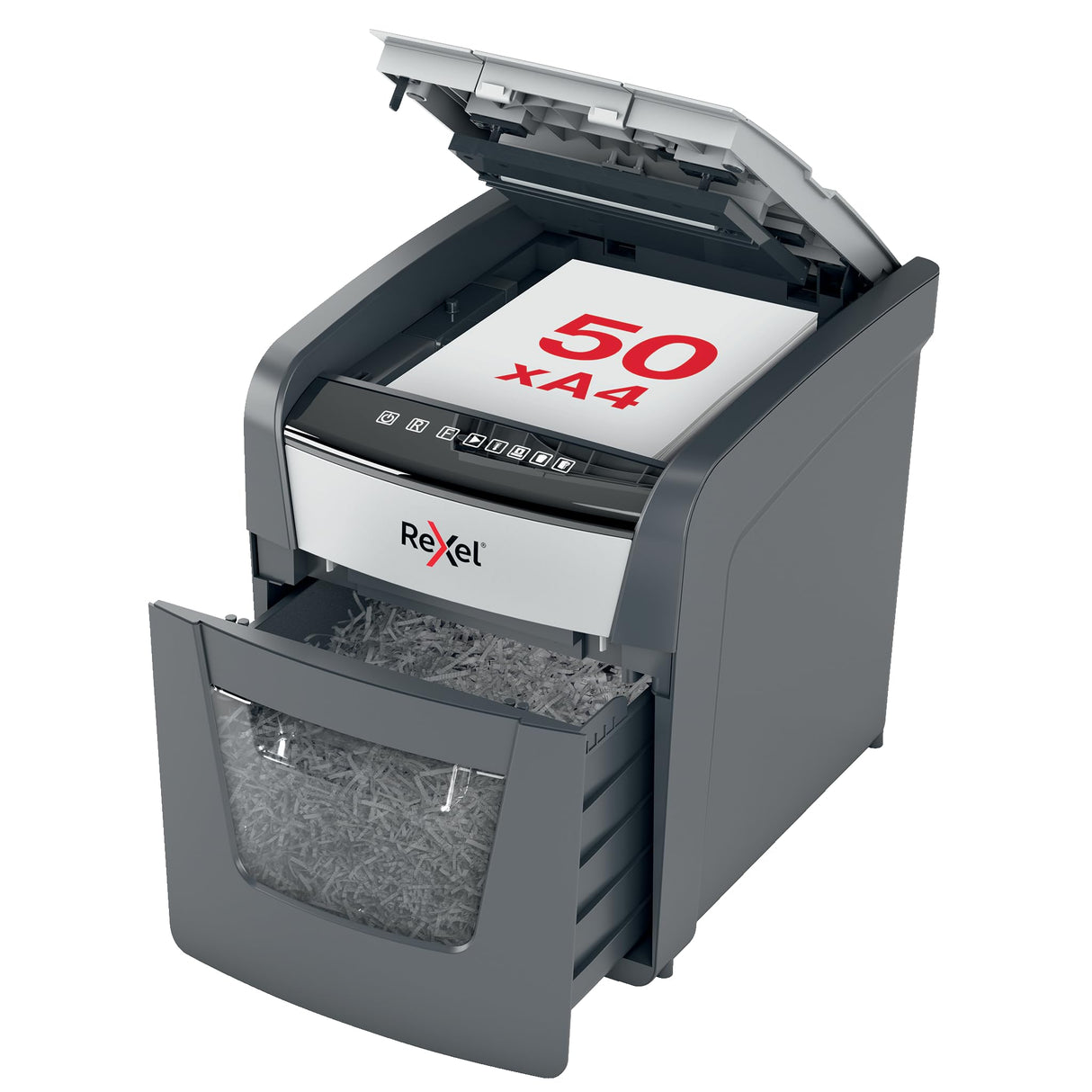 Rexel 2020050XEU - Destructora de Papel Personal/Home Office Optimum AutoFeed 50X, Corte en Partículas, Destruye 50 Hojas, Papelera de 20L, Pensada para Uso Doméstico, Destrucción de Alta Seguridad P4