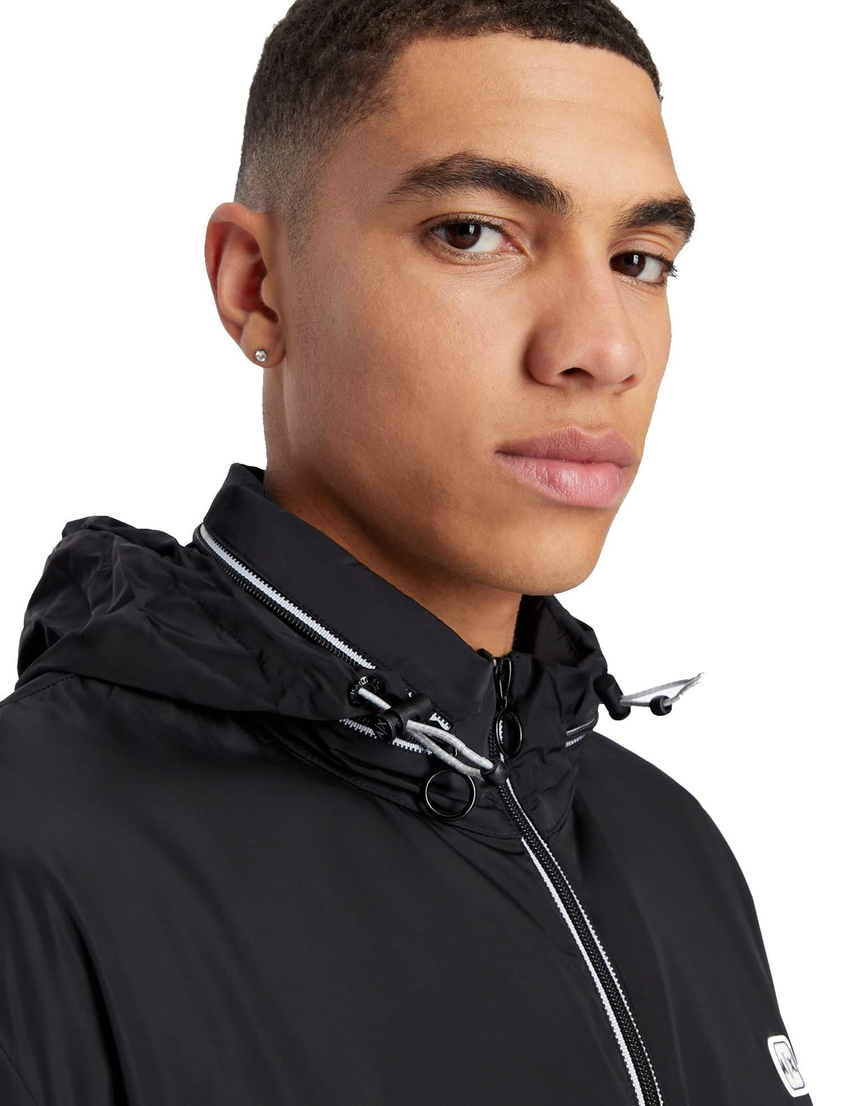 Armani Exchange Packable, Hidden Hoodie, Two Zip Pockets on Front, Rubber Patch Logo Chaqueta cortavientos para Hombre, Negro, XXL