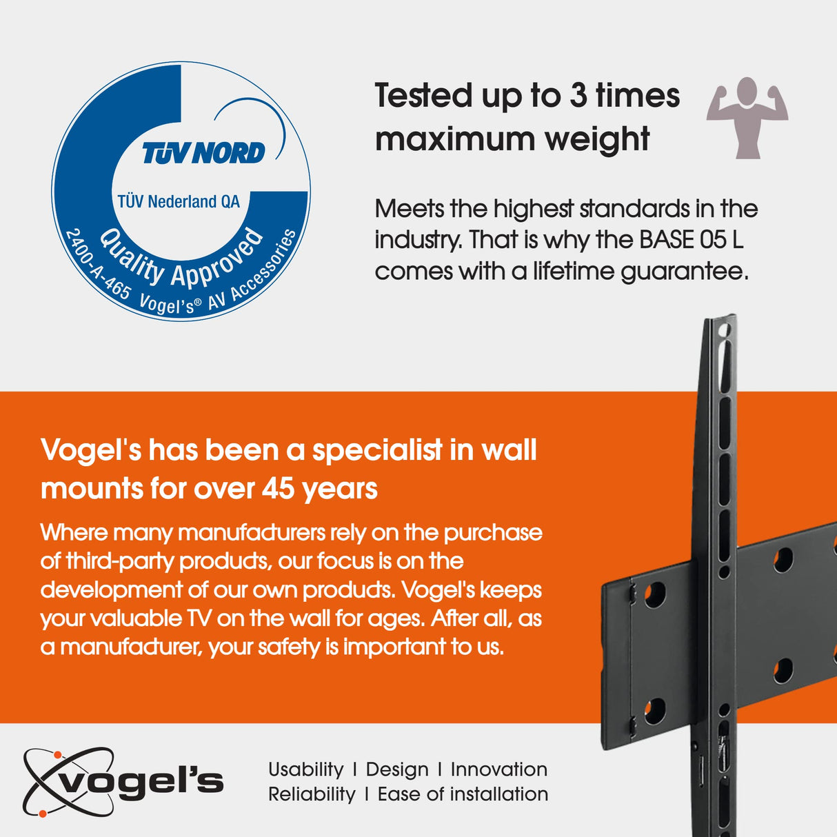 Vogel's BASE 05 L Soporte de pared para TV, Fijo, Para televisores de entre 40-80 pulgadas (102-203 cm), VESA Máx. 800x400, Carga Máx. 70 kg, Certificación TÜV