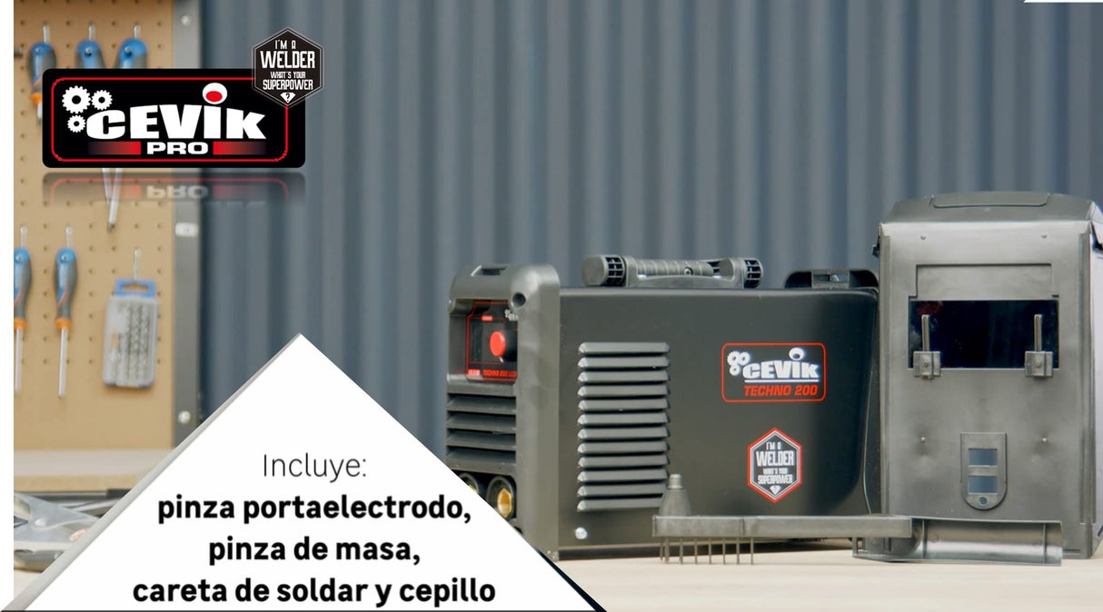 Cevik PRO CE-TECHNO200LCD Soldador Inverter 200A Pantalla LCD para Electrodos MMA Incluye Kit Soldadura