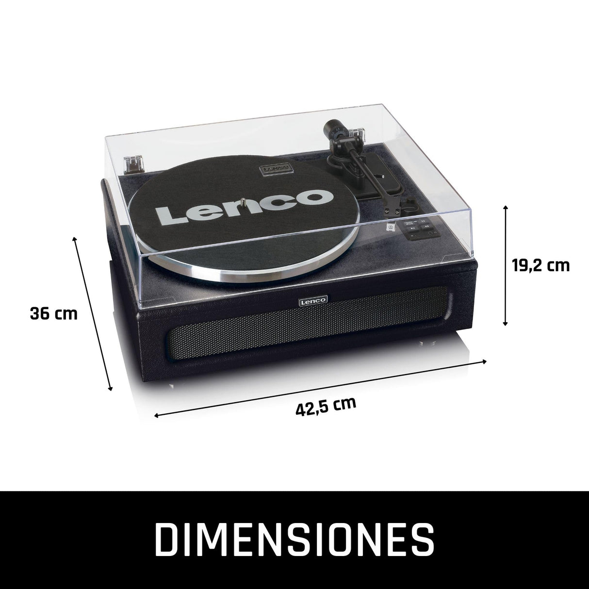 Lenco LS-430 -Tocadiscos Bluetooth - altavoces integrados 40 vatios RMS - transmisión por correa - control de tono - preamplificador - salida RCA y entrada AUX - 3,5 mm - negro