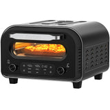 ZACHVO Elektrischer Pizzaofen - bis 450℃, 5 voreingestellte Pizzaarten, 1-60 Min Timer, Touchscreen & Drehregler, Edelstahlgehäuse, für 32cm Pizza, inkl. Pizzastein, Pizzaschieber, Rezeptbuch, Schwarz