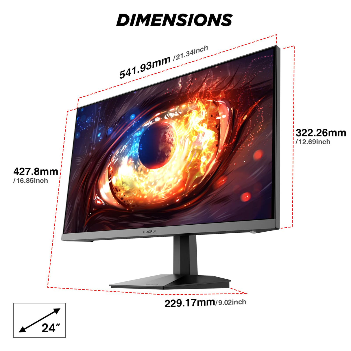 KOORUI G2411P Monitor 24 Pulgadas Gaming Full HD Fast IPS, 200Hz, 1080P, MPRT 1ms, 90% DCI-P3, HDR400, VESA, Adaptive Sync, Inclinación, Eye Care, 2xHDMI 2.0, DP 1.4