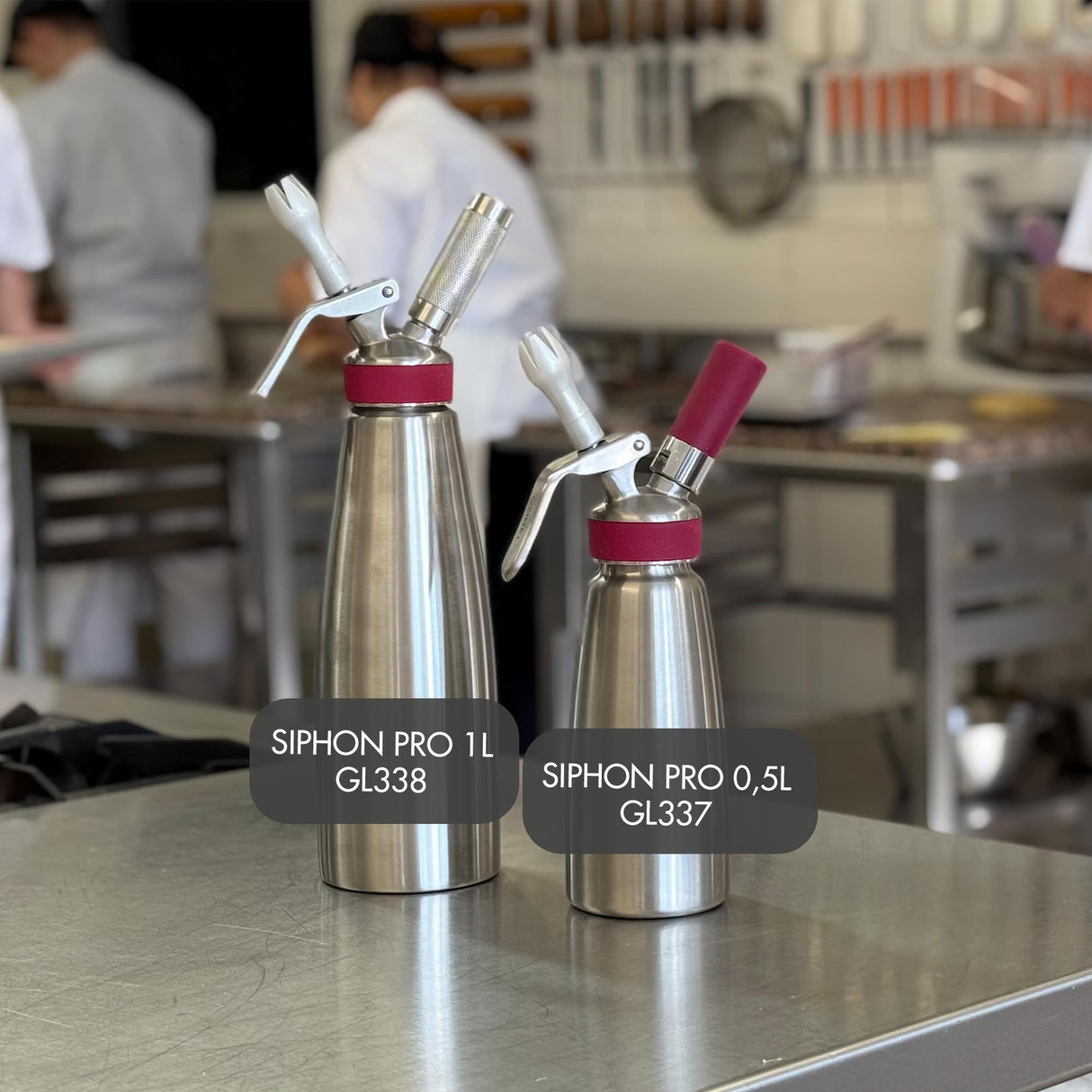 GOBEL - Sifón para la cocina profesional de acero inoxidable - Sifón para montar nata con recipiente y cabezal de acero inoxidable - 1 litro - Calidad profesional (cumple la norma NF D21-901)